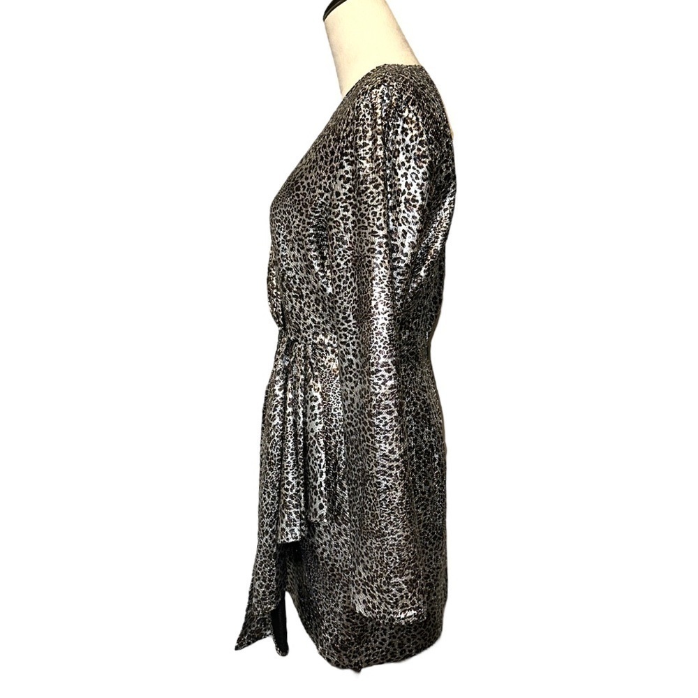 Nwt Ronny Kobo Jerry Leopard Print Cocktail Mini Dress Metallic Silver M - Picture 13 of 17